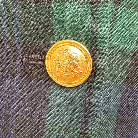 Lauren Ralph Lauren blue green plaid double breasted wool blazer - Picture 8 of 14